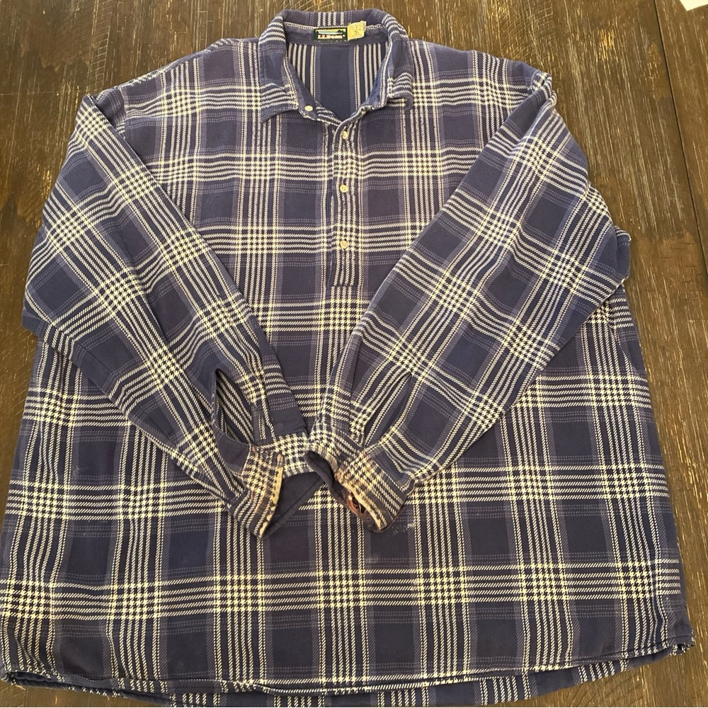 Vintage L.L. BEAN Checkered Plaid 1/4 Button Pullover Thick Shirt 90s Size XXL